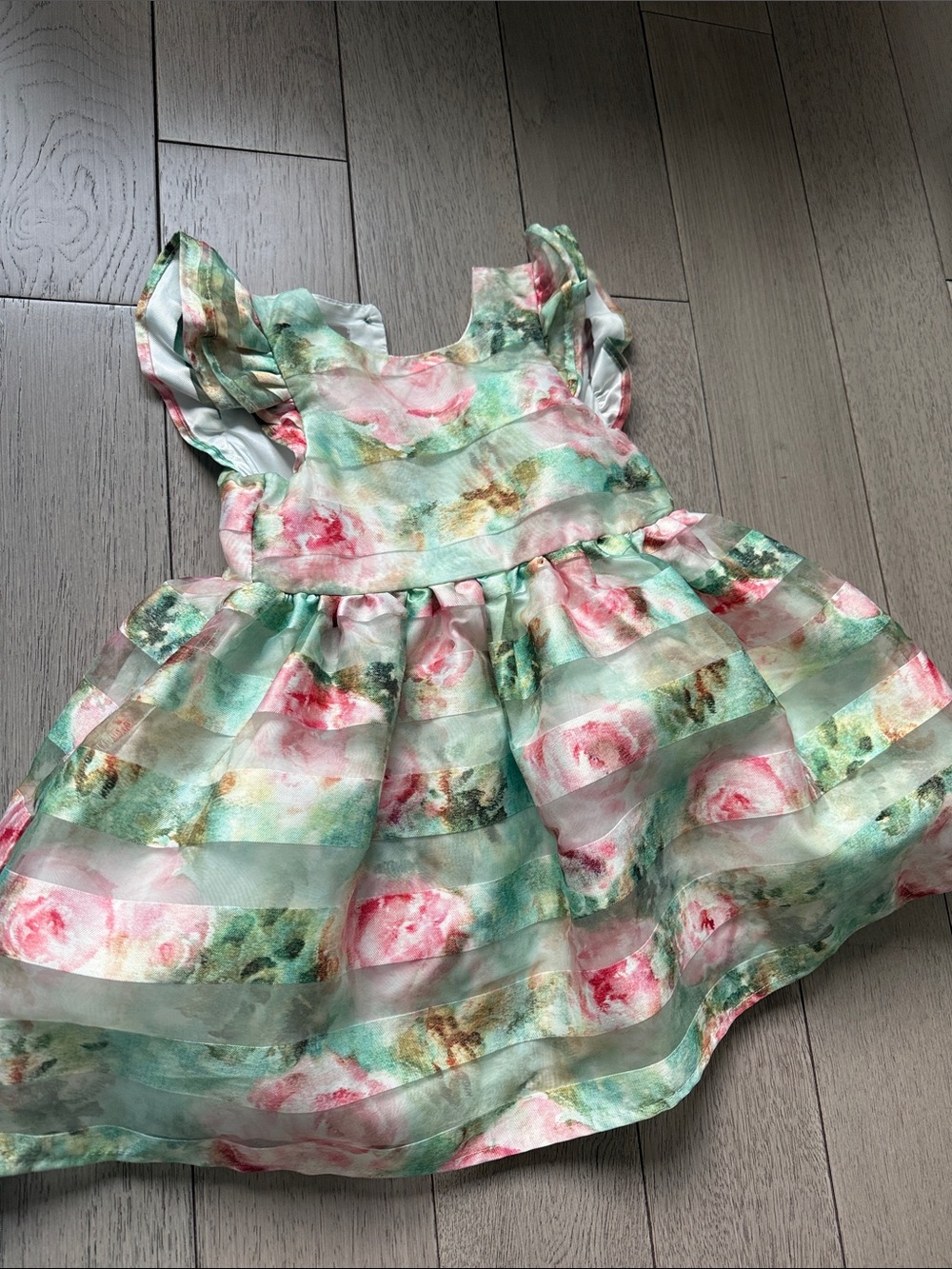 Pippa & Julie floral Stripe Party Dress for Girls in Mint & Pink
